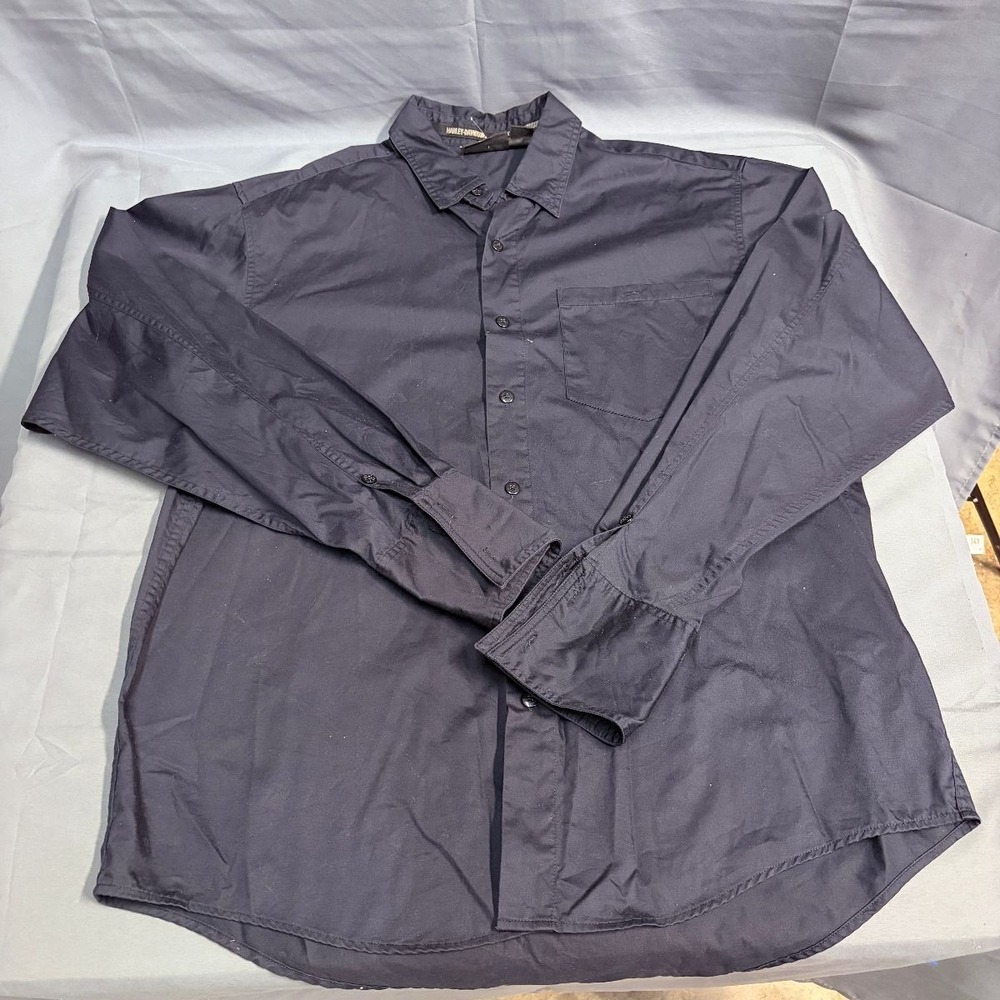 Harley-Davidson Shirt Button Up Long Sleeve Mens XL Tall Black 100% Cotton EUC